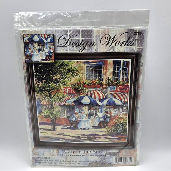 Design Works Counted Cross Stitch Kit Street Corner Cafe in the Sun by #2766 New - Picture 1 of 5
